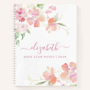 Carnet Aquarelle florale Monogramme de corail rose person