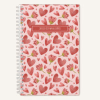 Aquarelle Florale motif Fleur rouge et coeur