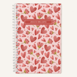 Carnet Aquarelle Florale motif Fleur rouge et coeur