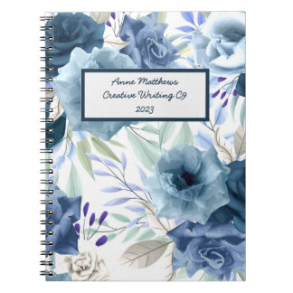 Carnet Aquarelle Florale Rose Marine Poudre Nom bleu