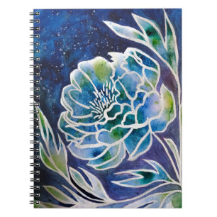 Carnet Aquarelle florale Turquoise bleu Dahlia Navy