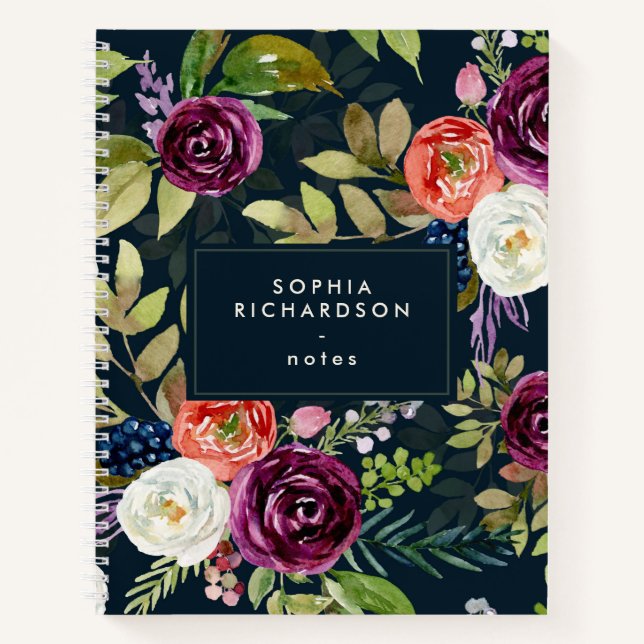 Carnet Aquarelle foncée Floral Boho Motif (Devant)