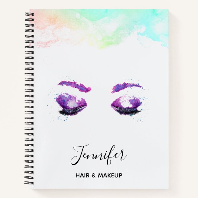Carnet Aquarelle glamour aux yeux et aux bouillons pourpr (Devant)
