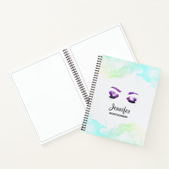 Carnet Aquarelle glamour aux yeux et aux bouillons pourpr (Intérieur)