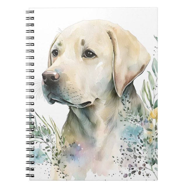 Carnet Aquarelle Golden Labrador Retriever et Fleurs (Devant)