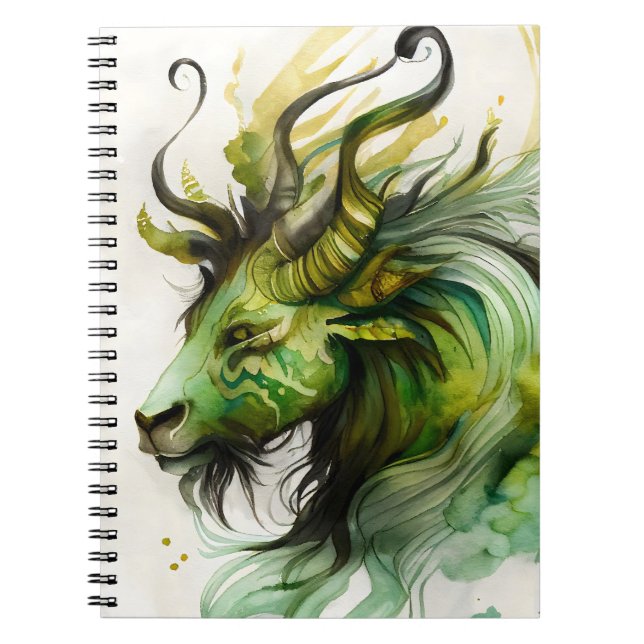 Carnet Aquarelle Imaginaire Qilin en vert et or (Devant)