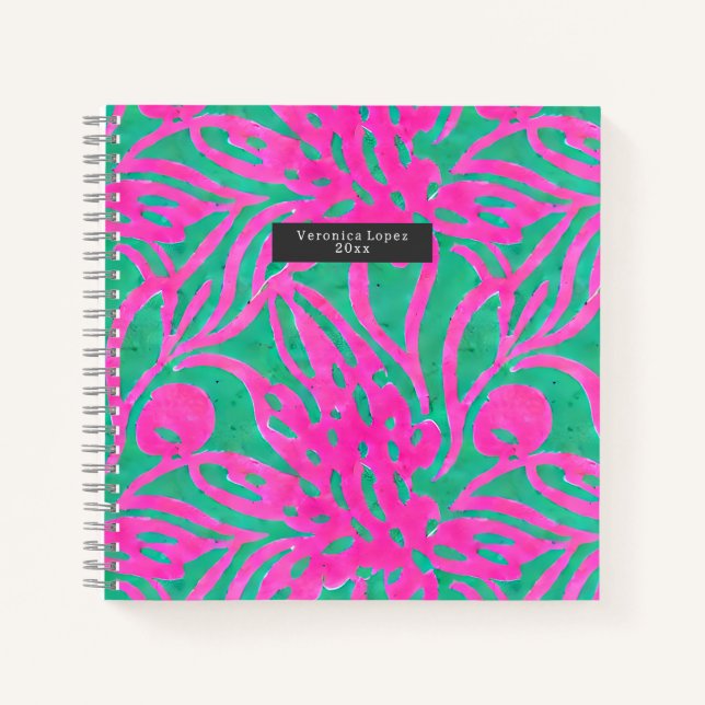 Carnet Aquarelle inspirée rose Aqua Damask Floral (Devant)