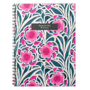 Carnet Aquarelle inspirée rose + bleu Botanique Floral