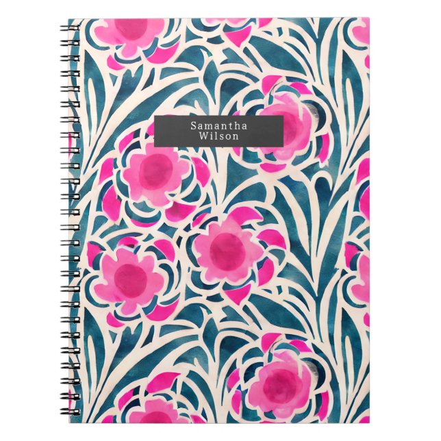 Carnet Aquarelle inspirée rose + bleu Botanique Floral (Devant)