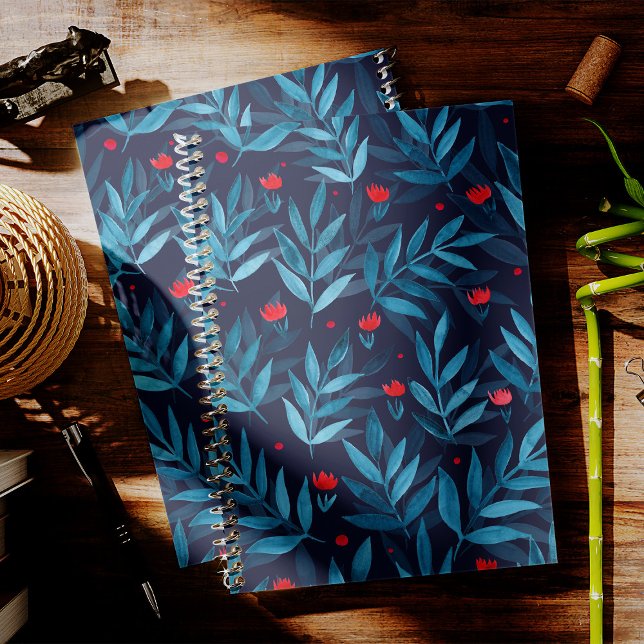 Carnet Aquarelle jardin nocturne - turquoise, bleu et rou (Créateur téléchargé)