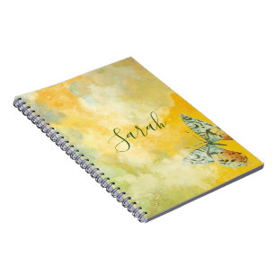Carnet Aquarelle jaune Monogramme Nom Tie Dye Papillon