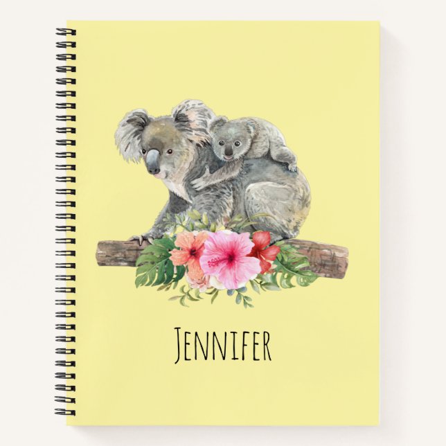 Carnet Aquarelle Koala Oears mignonne maman & bébé (Devant)