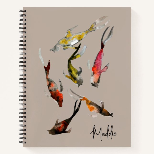 Carnet Aquarelle koi poisson rouge brun or (Devant)