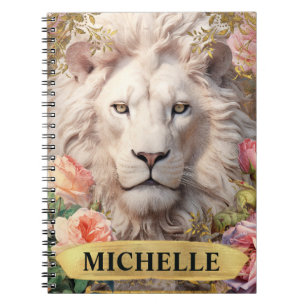 Carnet Aquarelle Lion blanc Vintage et Roses roses roses
