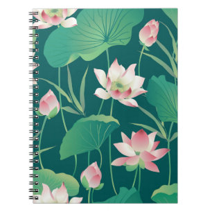 Carnet Aquarelle lotus : fleurs vintages sans soudure.