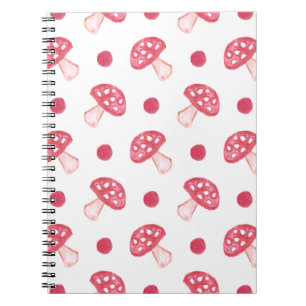 Carnet aquarelle mignon champignons rouges et pois