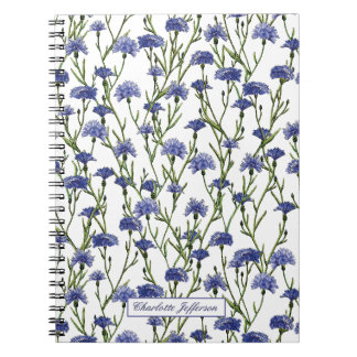 Carnet Aquarelle mignonne Fleurs de Cornflowers Monogramm