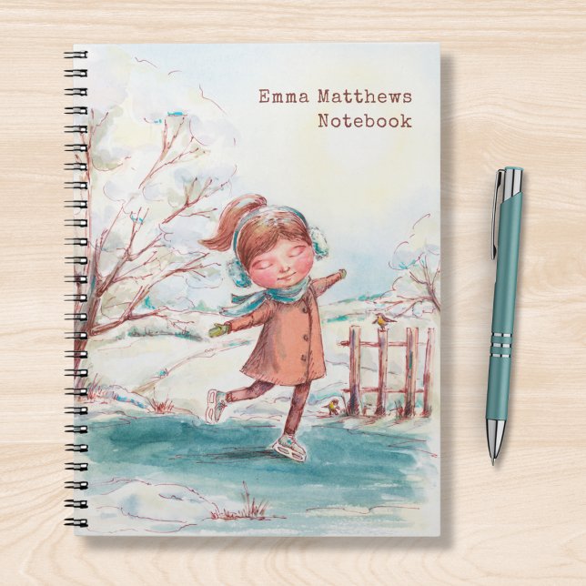 Carnet Aquarelle mignonne Girl Patinage sur glace Nom per (Créateur téléchargé)
