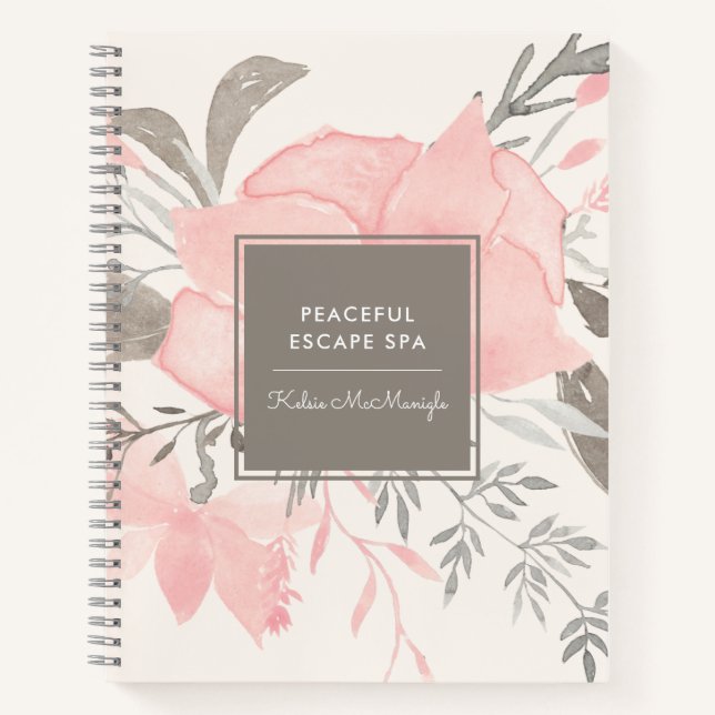 Carnet Aquarelle moderne Blush et Tan Floral | Entreprise (Devant)