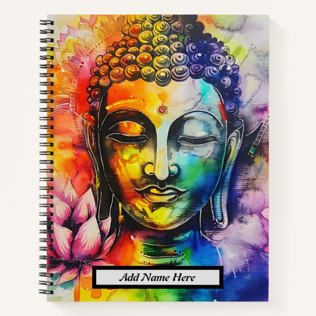 Carnet Aquarelle moderne Bouddha coloré personnalisable (Devant)