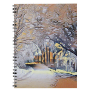 Carnet Aquarelle moderne des arbres enneigés colorés
