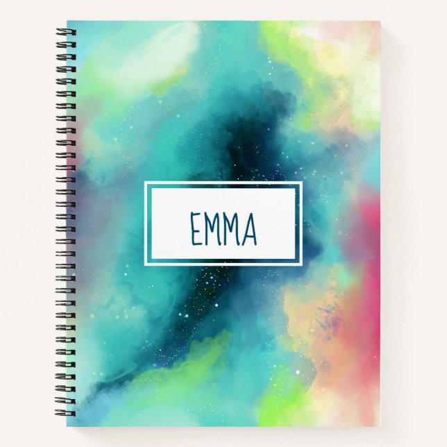 Carnet Aquarelle moderne Green & Red Space Nebula (Devant)