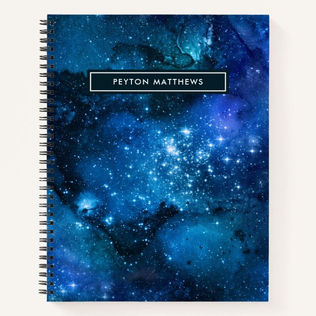Carnet Aquarelle moderne Nebula Galaxy Nom Bloc-notes ble (Devant)