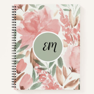 Carnet Aquarelle Motif Floral Monogramme