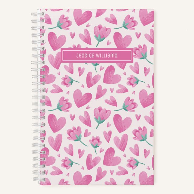 Carnet Aquarelle Motif floral rose Fleur mûre Coeur (Recto)
