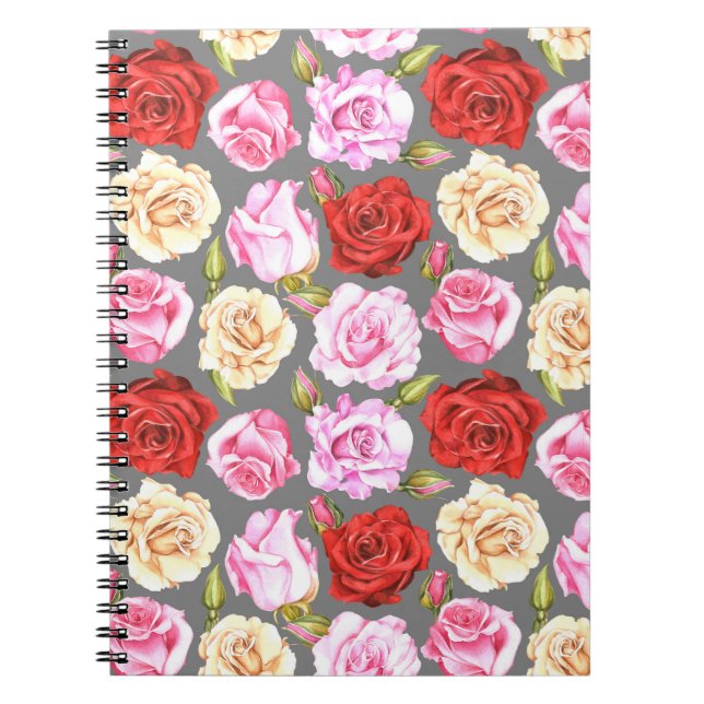 Carnet Aquarelle motif sans couture avec roses. Sans fil (Devant)