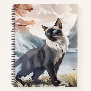 Carnet Aquarelle Noir et Blanc Fluffin Chat dans la natur