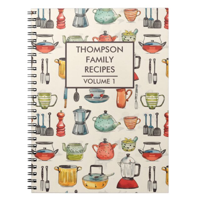 Carnet Aquarelle outils de cuisine Recette personnalisée (Devant)