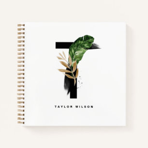 Carnet Aquarelle Palme Tropicale Lettre Feuille T Monogra