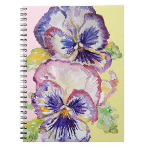 Carnet Aquarelle Pansy Motif sur rose et jaune pâle