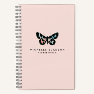 Carnet Aquarelle Papillon logo bleu rose pâle