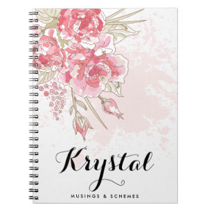Carnet Aquarelle Pastel Pink Peonies Personnalisé
