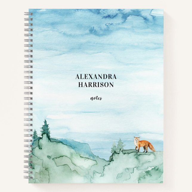 Carnet Aquarelle Paysage mignon Fox Woodland Nature (Devant)