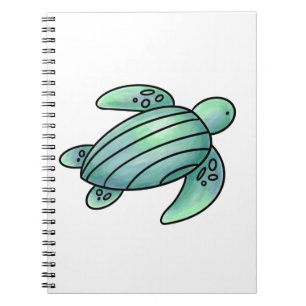 Carnet aquarelle peinte caricature de tortue de mer bleu 