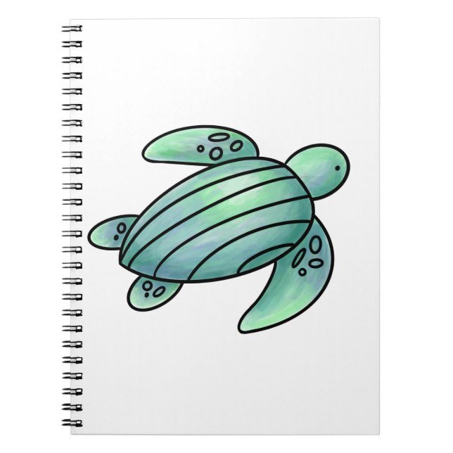 Carnet aquarelle peinte caricature de tortue de mer bleu  (Devant)
