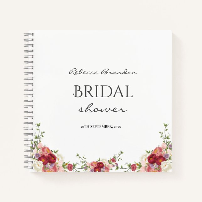 Carnet Aquarelle Peony Floral douche nuptiale Invité (Devant)