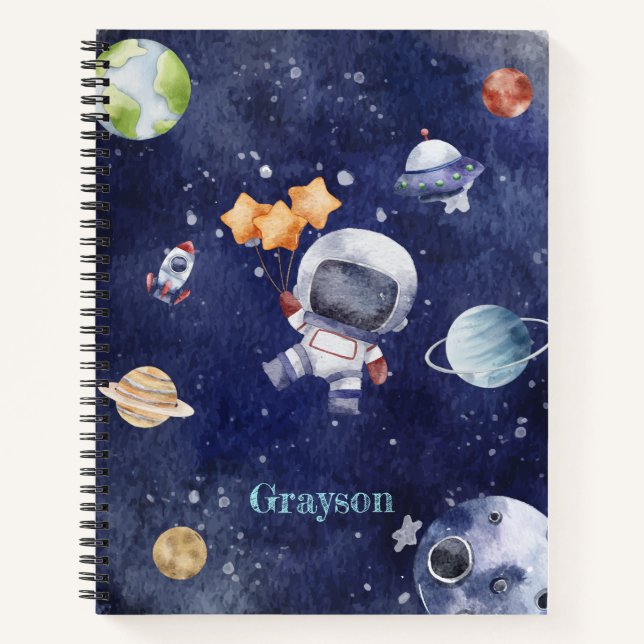 Carnet Aquarelle personnalisée Astronaut Galaxy Planet (Devant)