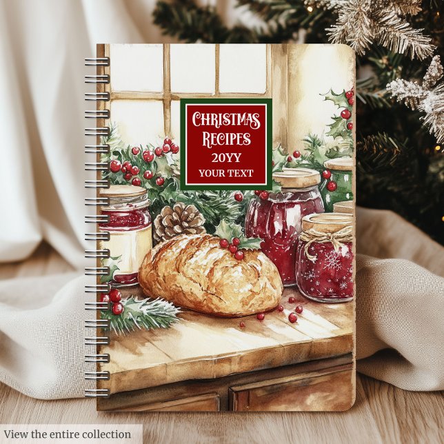 Carnet Aquarelle personnalisée Recette de Noël (Custom Watercolor Christmas Recipe Journal Gift)