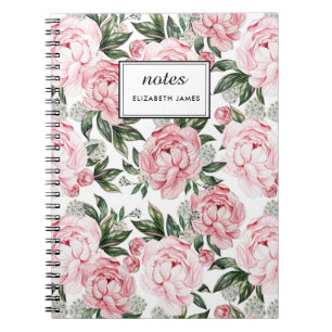 Carnet Aquarelle Pink Peonies Floral Motif chic Personnal