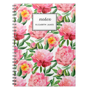 Carnet Aquarelle Pink Peonies Floral Motif chic Personnal
