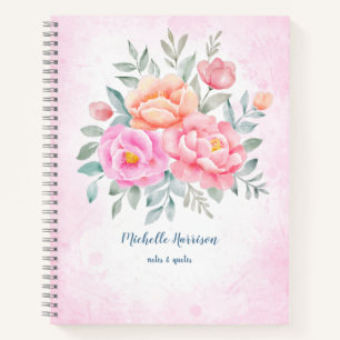 Carnet Aquarelle pivoines Rose rose Pêche florale