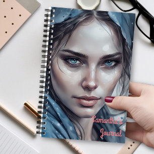 Carnet Aquarelle Portrait de femme en teintes bleues