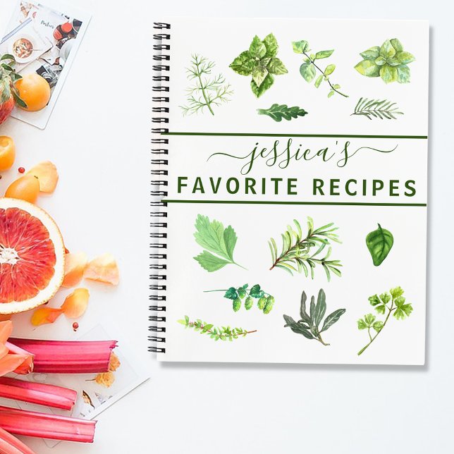 Carnet Aquarelle Recette Herbes Verdure Cuisine personnal (Créateur téléchargé)