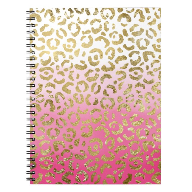 Carnet Aquarelle rose blanche Empreinte de léopard or gla (Devant)