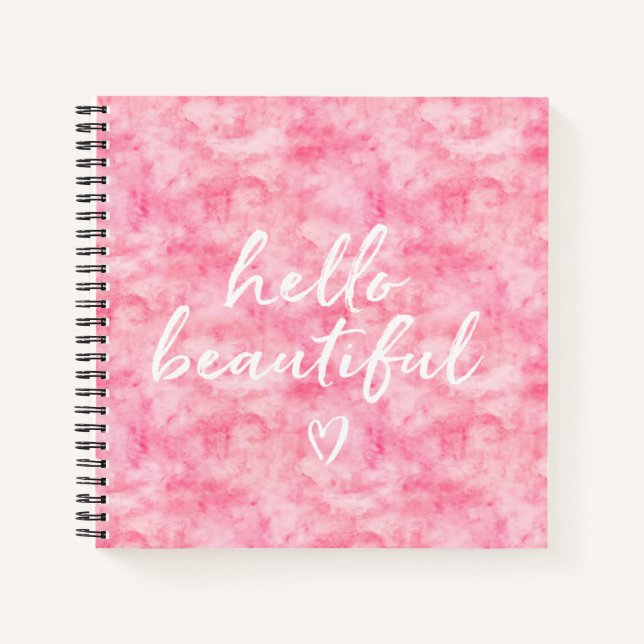 Carnet Aquarelle rose Bonjour Beau Coeur (Devant)