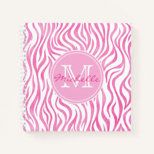 Carnet Aquarelle rose chaud Zebra Print   Monogramme